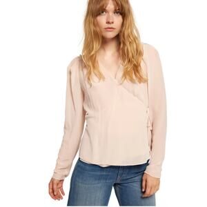 NwT Joie Leigh 100%Silk Soft Wrap Tie Hushed Violet Minimalist Blouse Lg